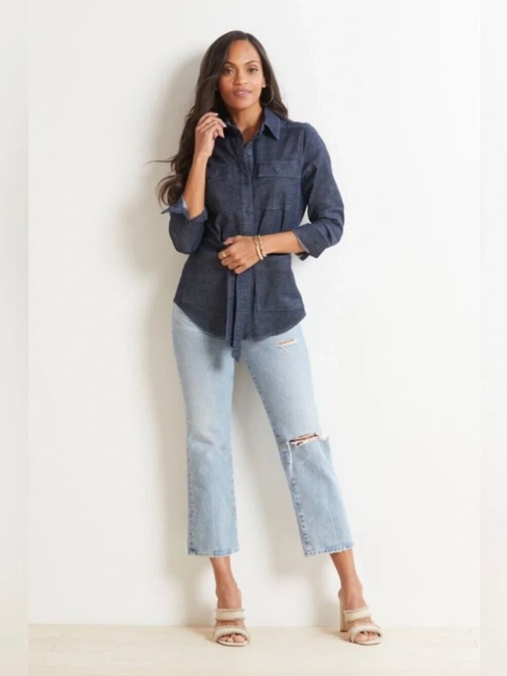 Anthropologie Level 99 Denim Belted Shacket - Picture 4 of 9